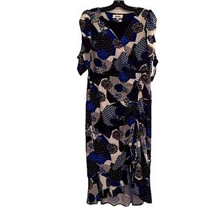 Lea & Viola wrap top shirred ruffle midi dress medium